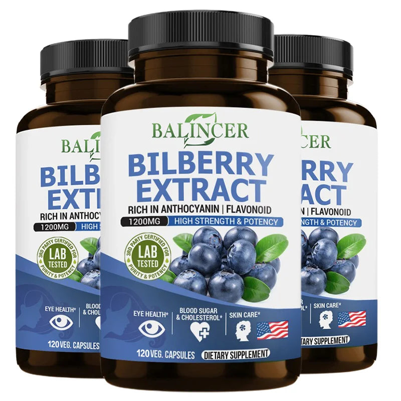 Bilberry Extract Supplement, Helps Maintain Eye and Vision Health, Anti-aging, Promotes Brain Health, Protects Vision Health