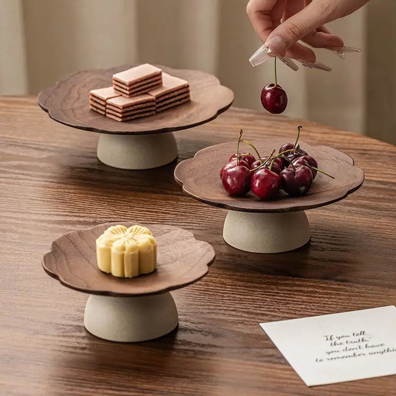 1PC Dim Sum Plate Ancient Style High-footed Dried Fruit Fruit Plate Living Room Household High-value Snacks Refreshment
