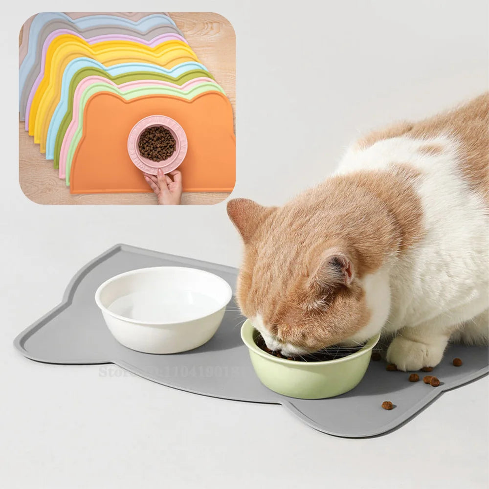 Pet Feeding Mat For Dogs & Cats Multiple Colors Silicone Waterproof washable Cat Food Bowl Mat With Raised Edge Cat Dog Placemat