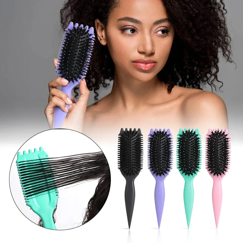 Salon Bursh Curly Hair Styling Brush: Defined Curls on Wet Hair- Nylon Bristles Detangling Volumizing Comb for All Hair Type