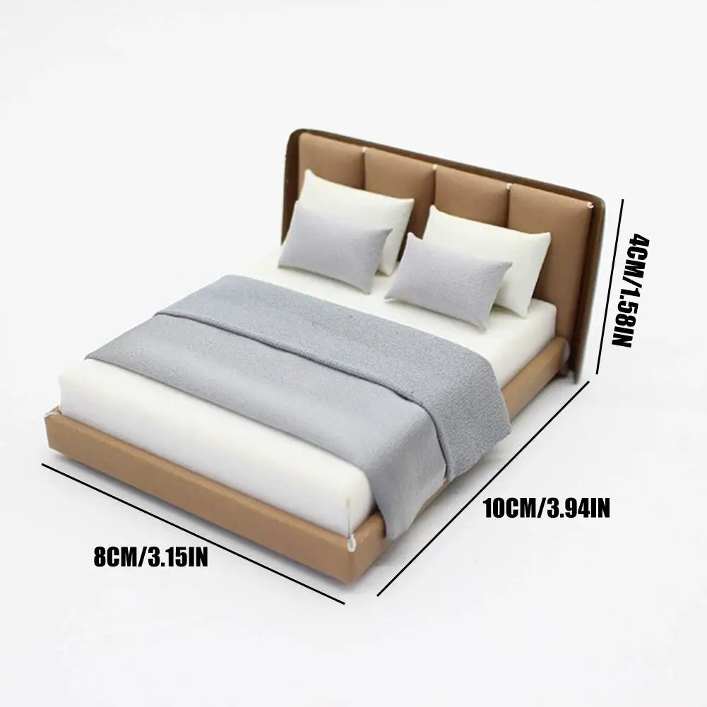 Bedroom Miniature Double Bed And Beddings New Cream Style Miniature Furniture Decoration