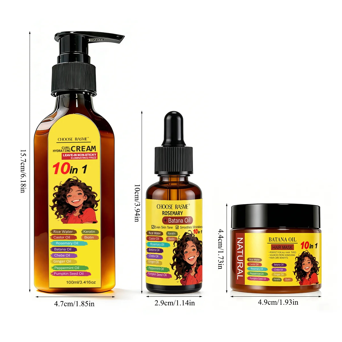 Curly Hair Care Kit, 10-in-1 Curl Cream, Batana Oil Serum & Hair Mask, Nourishing & Defining for Natural Curls