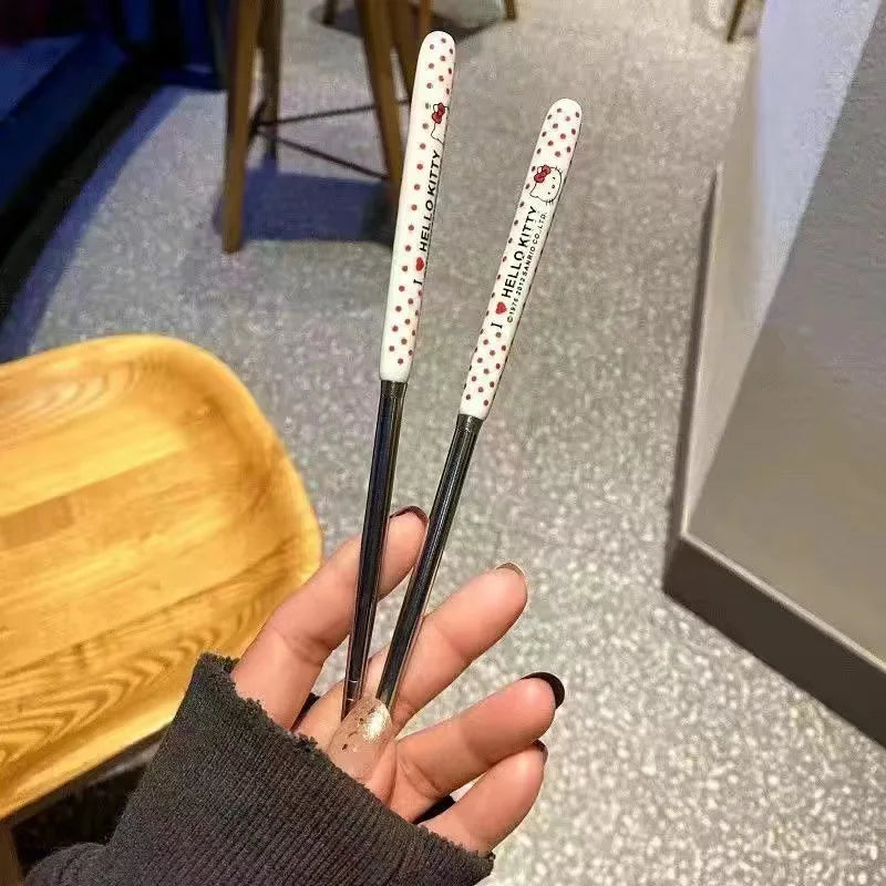 Anime Hello Kitty Kitchen Tableware KT Cat Stainless Steel Chopsticks Spoon Fork Student Office Portable Dinnerware Set Gifts