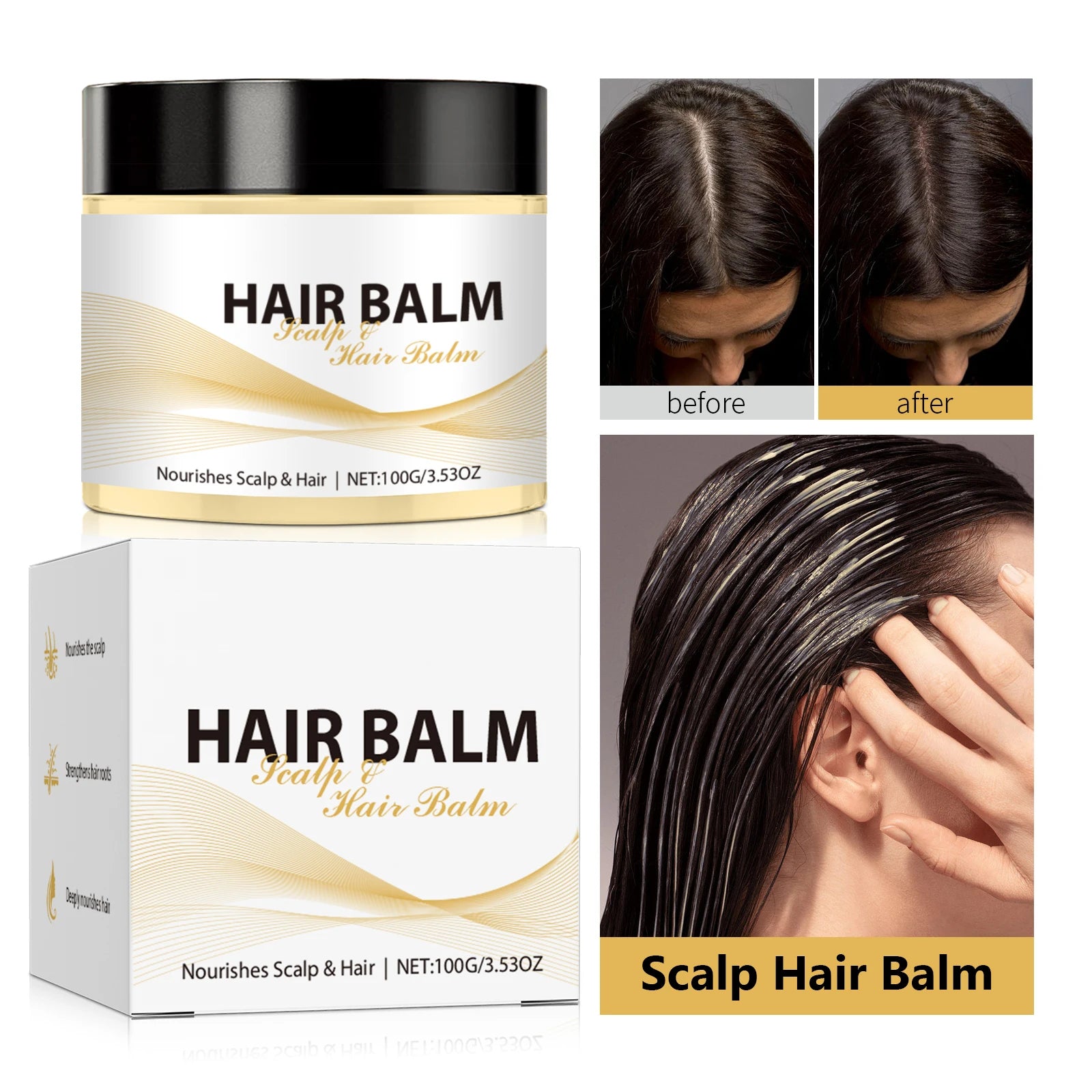 Scalp Hair Balm 100g Nourishes Strengthens Hair Roots Reduces Frizz Repairs Damage Deep Conditioning Care for Smooth Shiny Hair