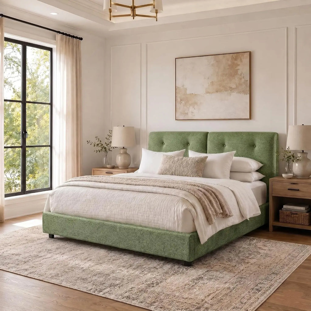 Bed Frame Queen Size, Boucle Upholstered Bed Frame with Headboard, Removable and Washable, No Box Spring Needed, Wood, Custom