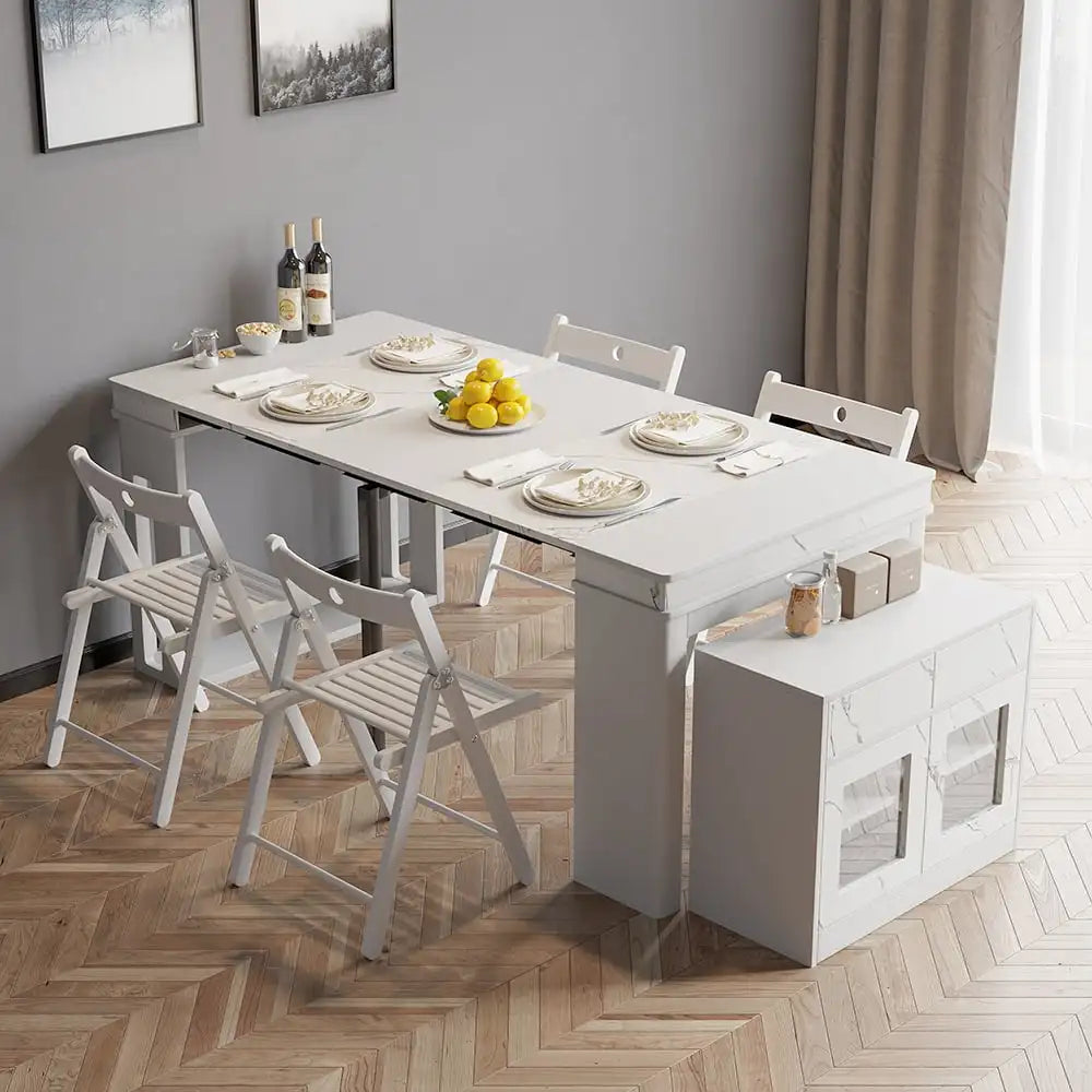 Multifunctional Dining Table Expandable Dining Table Storage Space Saving Rectangular Dining Table