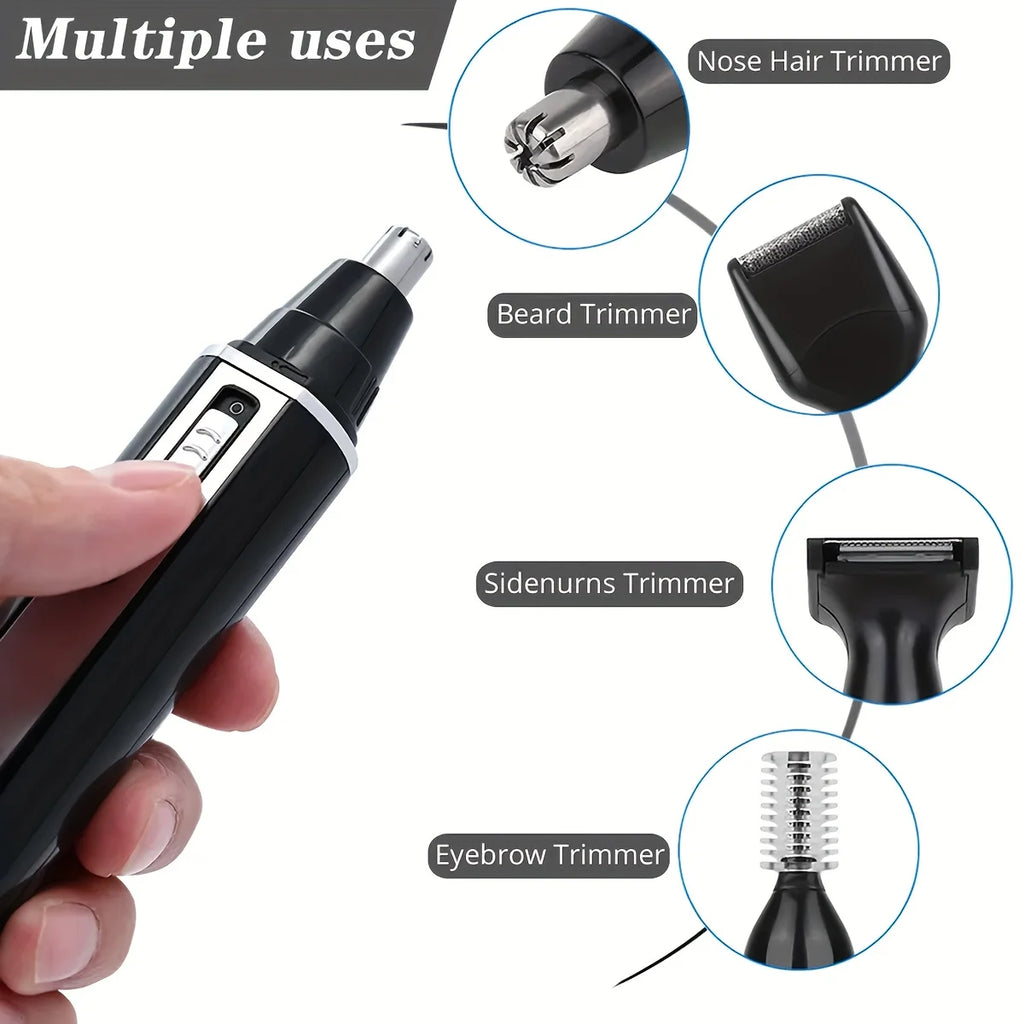 Men's 4-in-1 Electric Grooming Kit, Rechargeable, for trimming hair, beard, nose hair, and ear hair. Precise cleaning with gentl