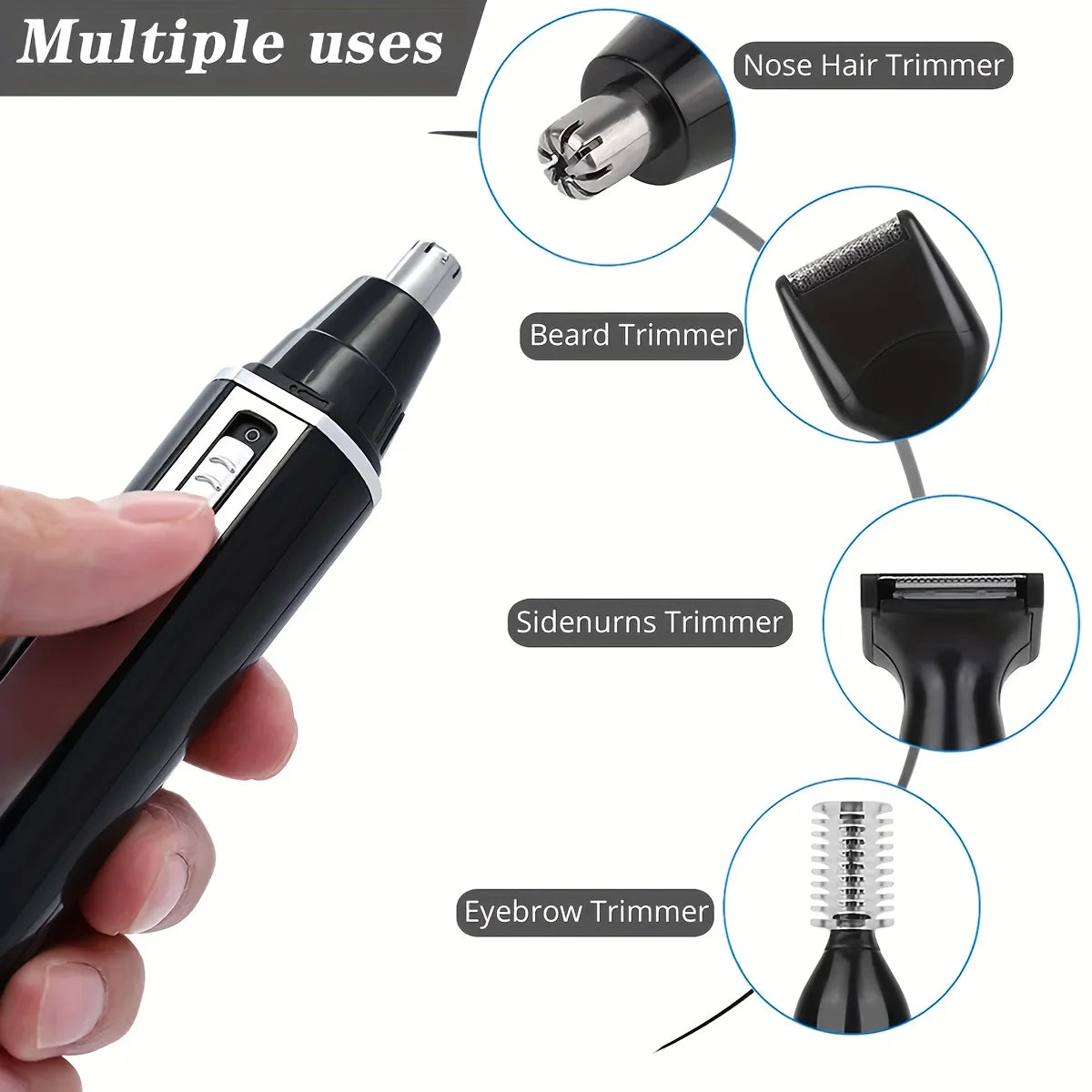 Men's 4-in-1 Electric Grooming Kit, Rechargeable, for trimming hair, beard, nose hair, and ear hair. Precise cleaning with gentl