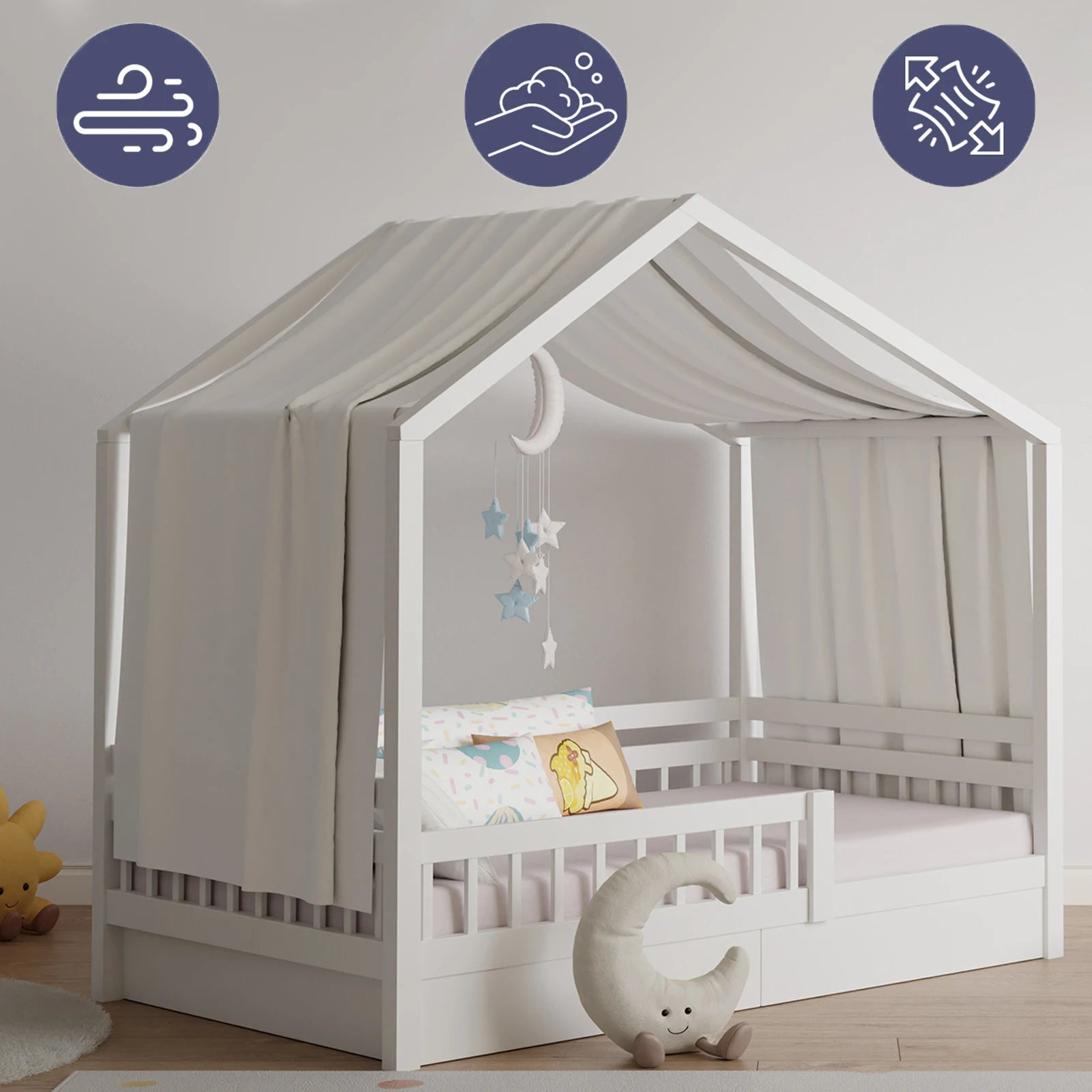House Bed Canopy, Canopy House Beds Made of Cotton Muslin, Fabric Canopy for House Canopy Bed Children's Room Decoration