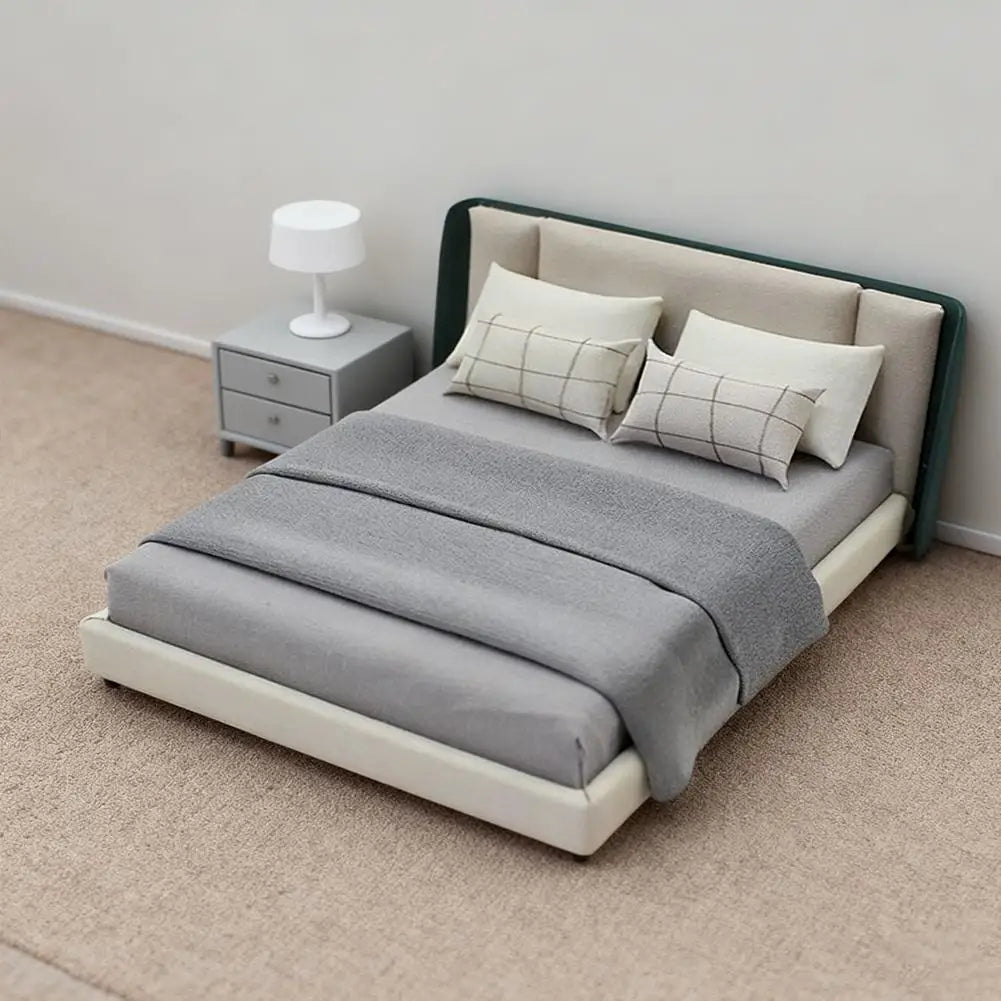 Bedroom Miniature Double Bed And Beddings New Cream Style Miniature Furniture Decoration