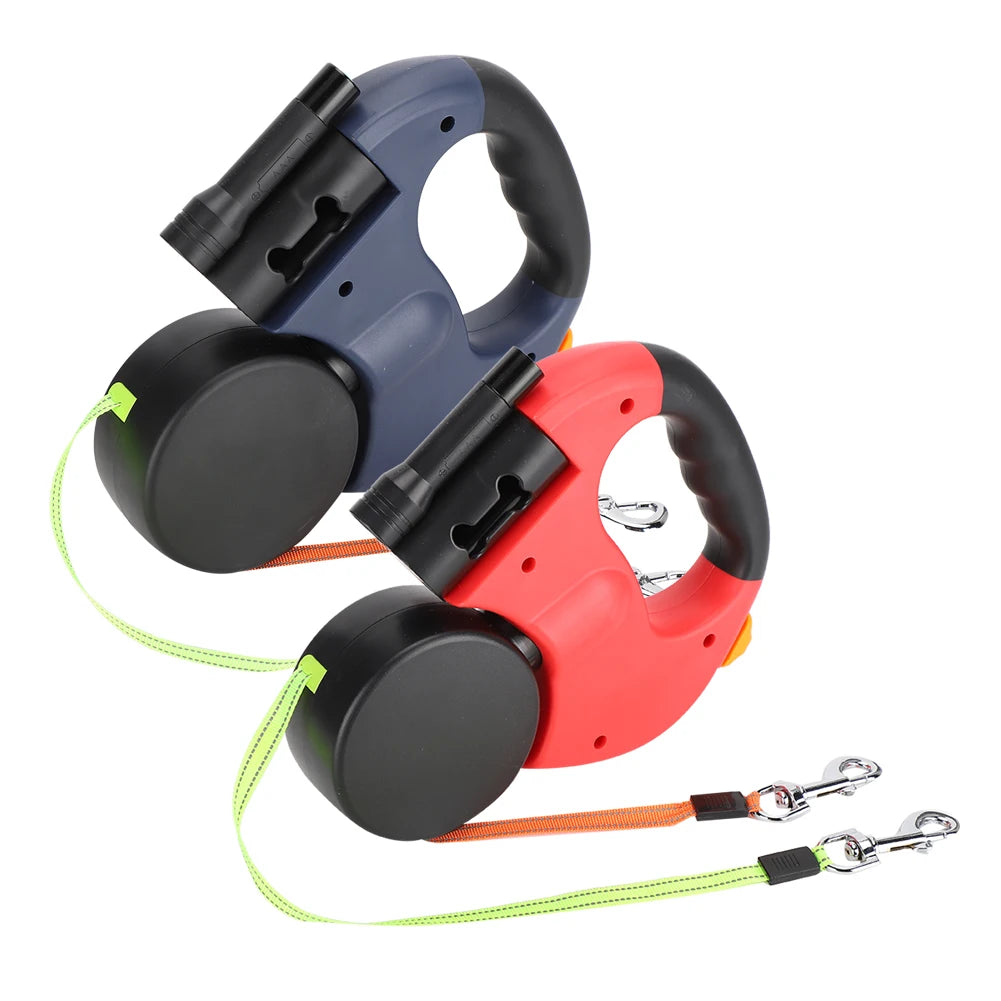 Pet Product Pet Walking  Automatic Extendable Flexible Dog Cat Traction Rope Dual Headed Hand Holding with LED Light