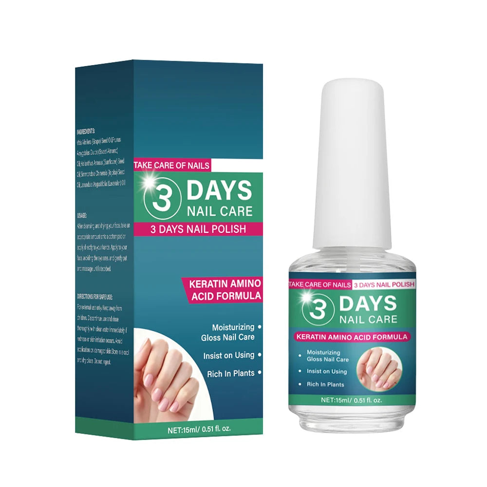 3 Days Nail Care Oil Keratin Amino Acid Formula Fast Dry 90s Salon Shine No Chip Deep Moisture Nail Strengthener,15ml