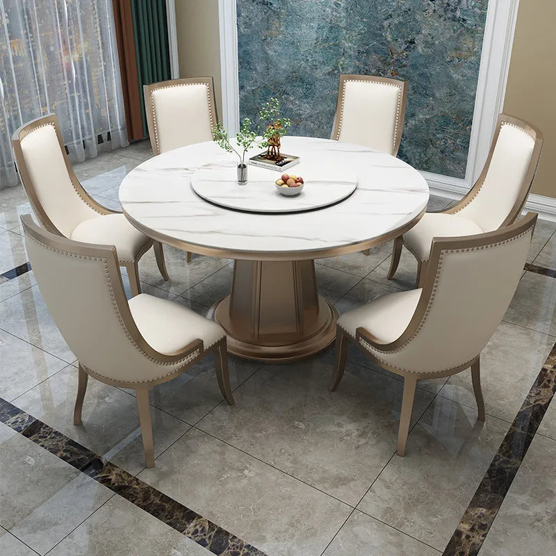 Dining Room Furniture American Light Luxury Rock Slab Dining Table Modern Simple Round High-end French Solid Wood Dining Table