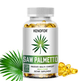Saw Palmetto Capsules bottle with benefits: supports prostate health, reduces hair loss and promotes restful sleep.