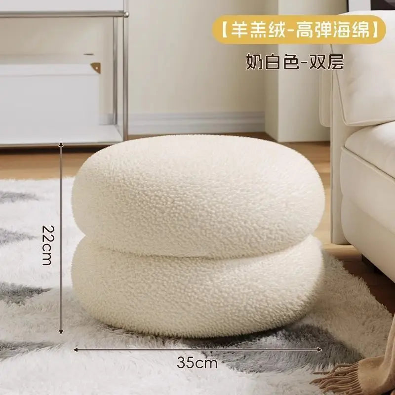 Living room small stool lamb wool bench household round stool Internet celebrity children sofa stool low stool simple pier shoe