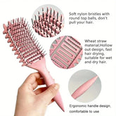 Curl Define Styling Brush Hollow collection featuring various colors and a model with beautiful curly hair.