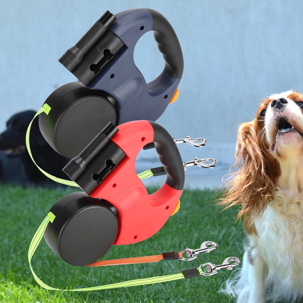 Pet Product Pet Walking  Automatic Extendable Flexible Dog Cat Traction Rope Dual Headed Hand Holding with LED Light