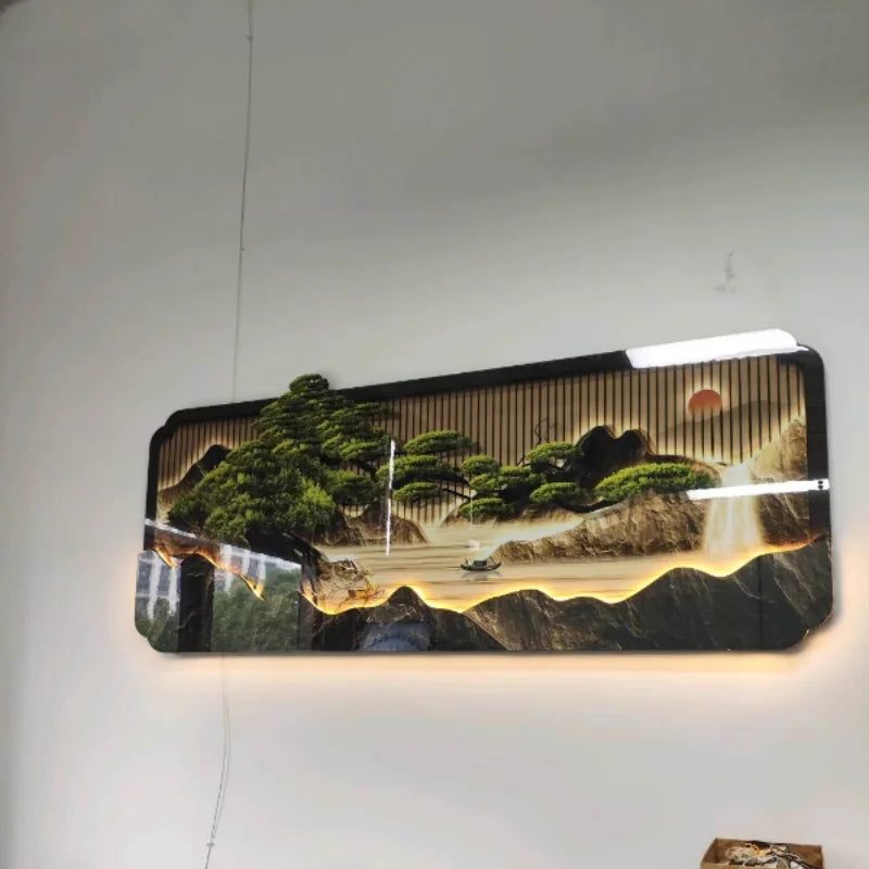 2025 Living Room Decoration Painting LED Lights Wealth Tree Sofa Background Wall Mural High-End Tea Room Office Hanging Painting