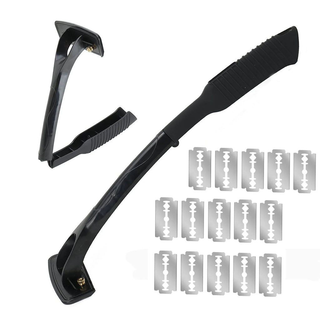 Men's Back Shaver Hair Remover Long Handle Body Hair Trimmer Razor with 15 Blades Manual Foldable Design for Efficient Grooming