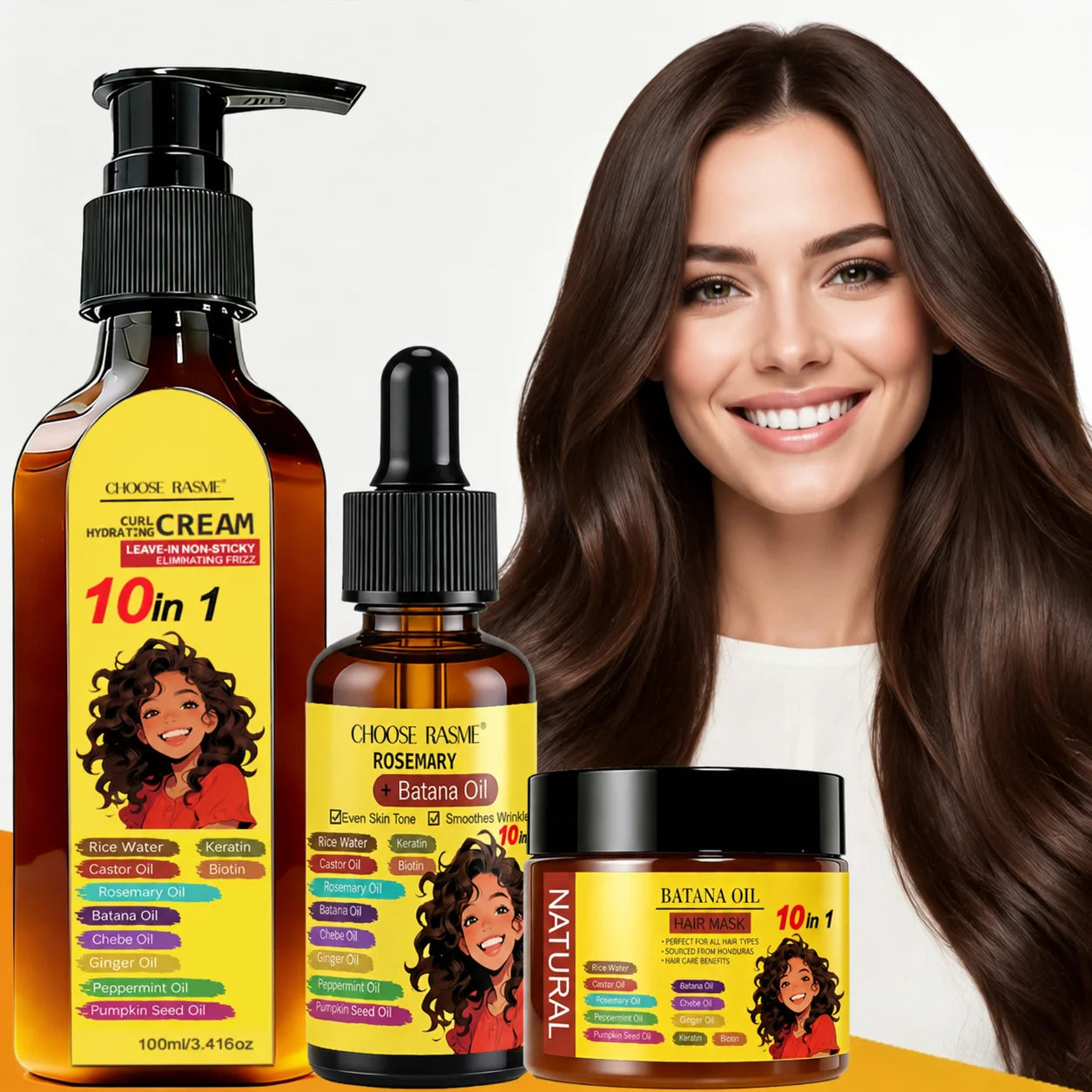Curly Hair Care Kit, 10-in-1 Curl Cream, Batana Oil Serum & Hair Mask, Nourishing & Defining for Natural Curls