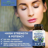 Bilberry Extract Supplement by Balincer in bottles, promotes eye health, healthy blood levels, and skin care.