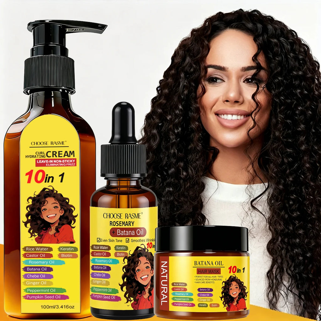 Curly Hair Care Kit, 10-in-1 Curl Cream, Batana Oil Serum & Hair Mask, Nourishing & Defining for Natural Curls