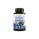 Bilberry Extract Supplement by Balincer in bottles, promotes eye health, healthy blood levels, and skin care.