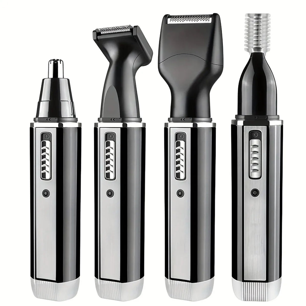 Men's 4-in-1 Electric Grooming Kit, Rechargeable, for trimming hair, beard, nose hair, and ear hair. Precise cleaning with gentl