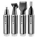 Men's 4-in-1 Electric Grooming Kit, Rechargeable, for trimming hair, beard, nose hair, and ear hair. Precise cleaning with gentl