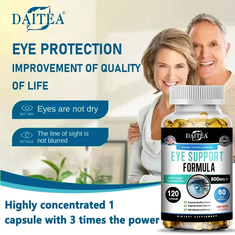 Lutein and Zeaxanthin Capsules in a bottle by DAITEA, eye health supplement for healthy vision and support.