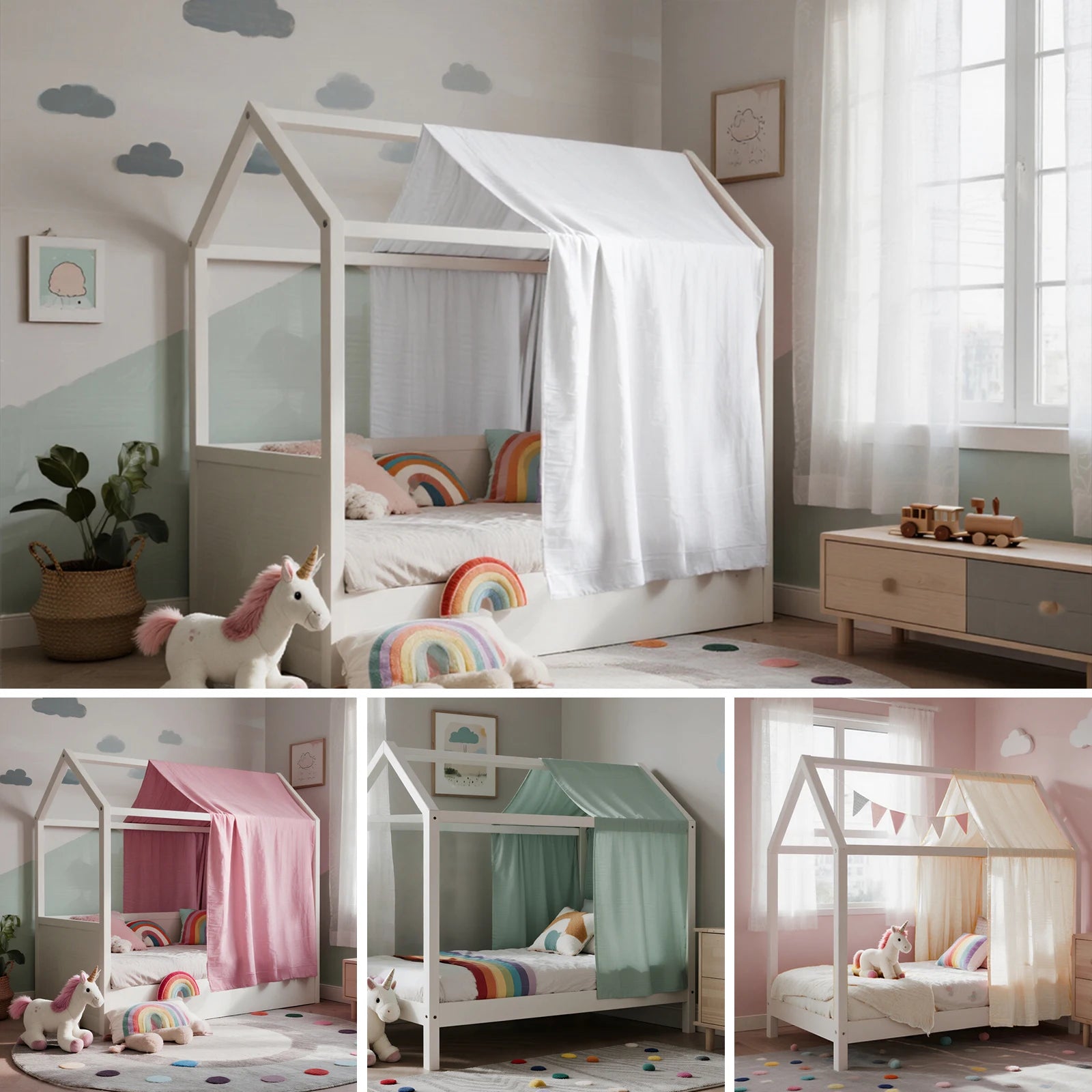 House Bed Canopy, Canopy House Beds Made of Cotton Muslin, Fabric Canopy for House Canopy Bed Children's Room Decoration