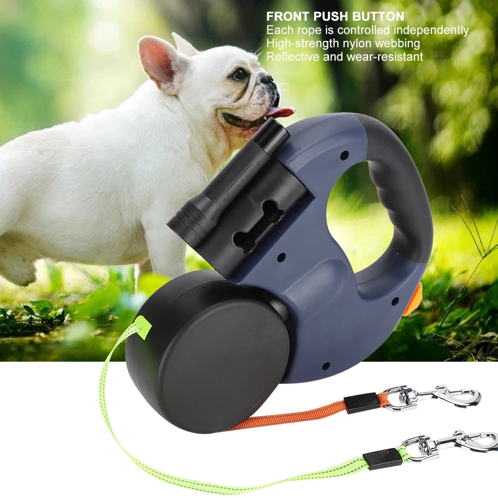 Pet Product Pet Walking  Automatic Extendable Flexible Dog Cat Traction Rope Dual Headed Hand Holding with LED Light