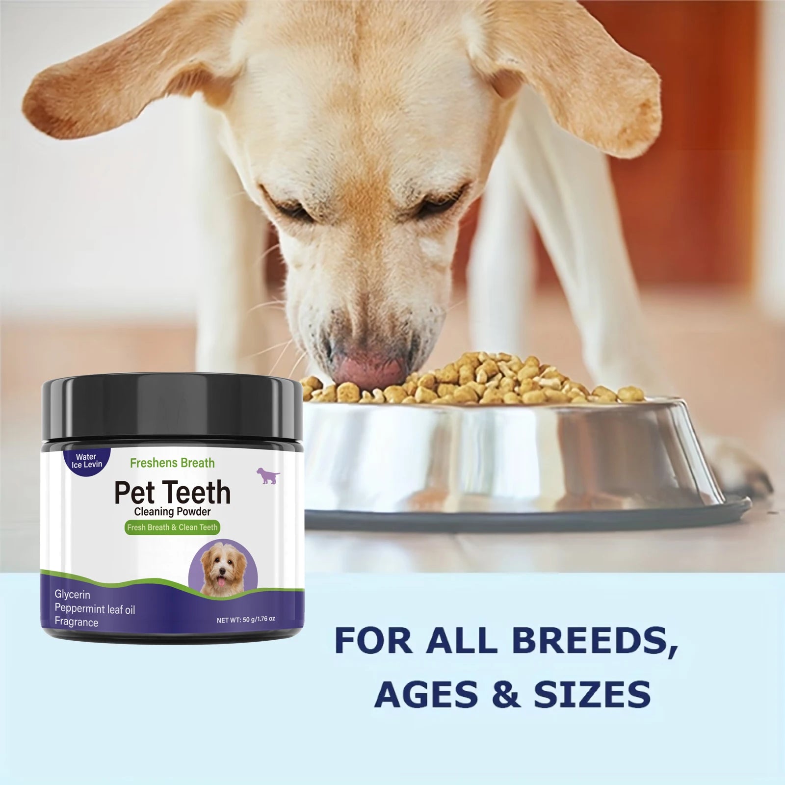 Pet Teeth Cleaning Powder for Dogs - Freshens Breath, Cleans Teeth with Peppermint Oil