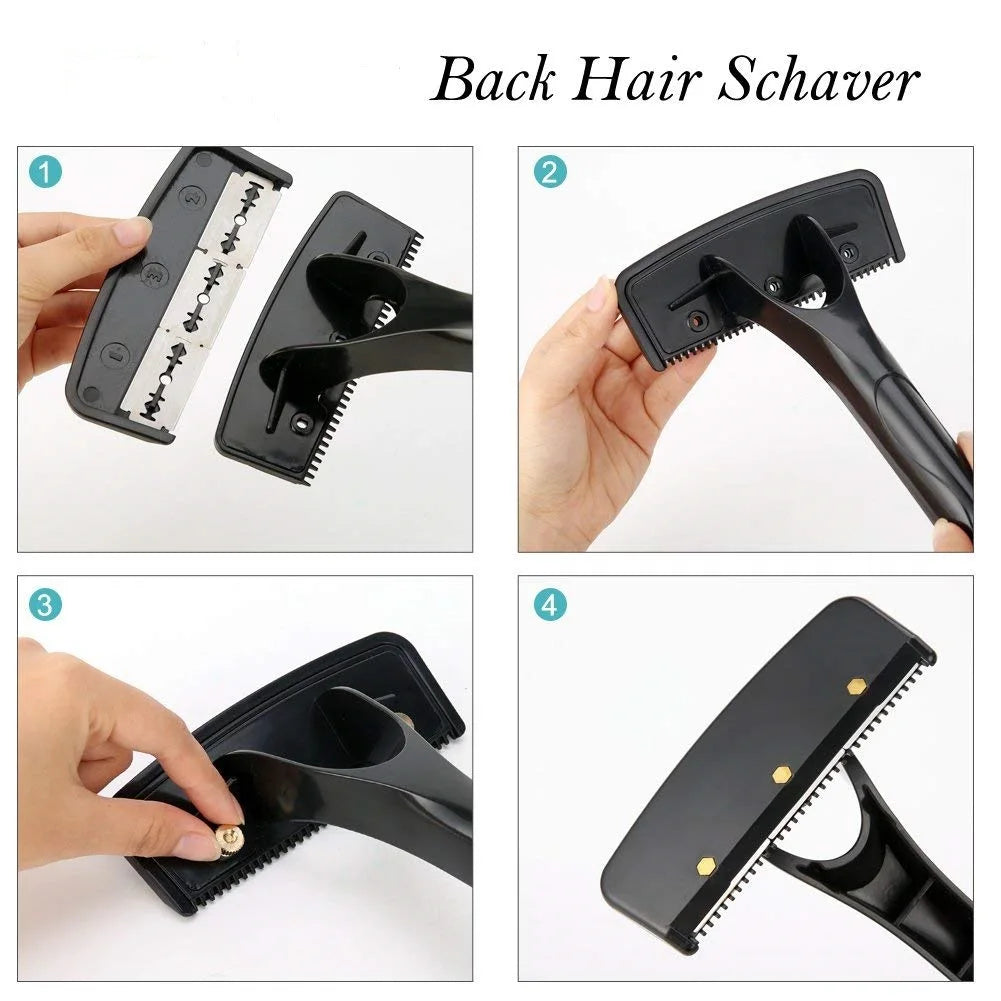 Men's Back Shaver Hair Remover Long Handle Body Hair Trimmer Razor with 15 Blades Manual Foldable Design for Efficient Grooming