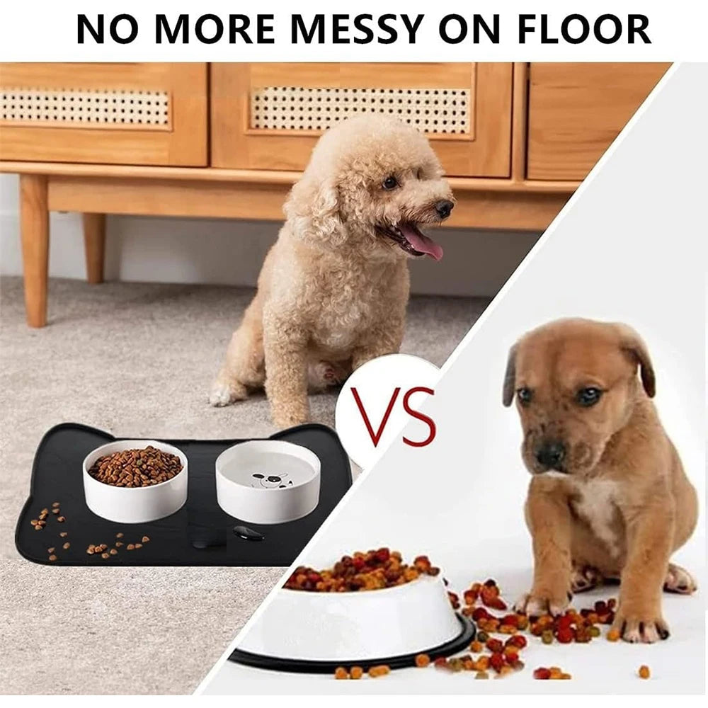 Pet Feeding Mat For Dogs & Cats Multiple Colors Silicone Waterproof washable Cat Food Bowl Mat With Raised Edge Cat Dog Placemat