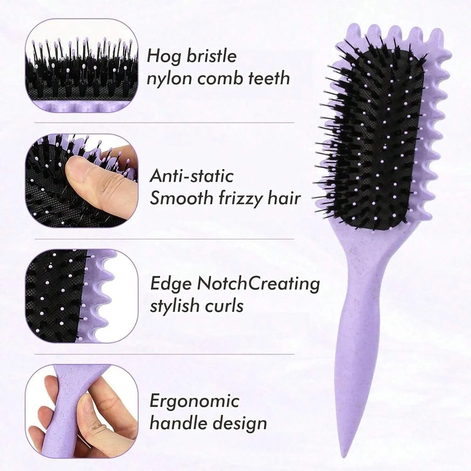 Salon Bursh Curly Hair Styling Brush: Defined Curls on Wet Hair- Nylon Bristles Detangling Volumizing Comb for All Hair Type