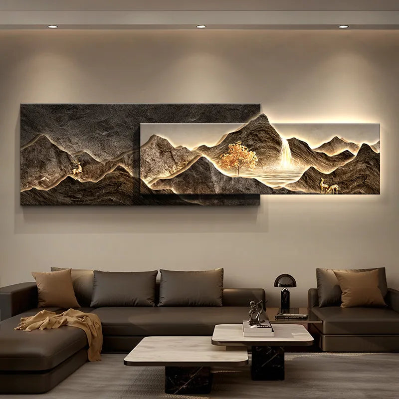 Modern Living Room Decoration Painting Led Luxury Sofa Background Wall Painting Lamp Landscape Luster Hanging Home Appliance