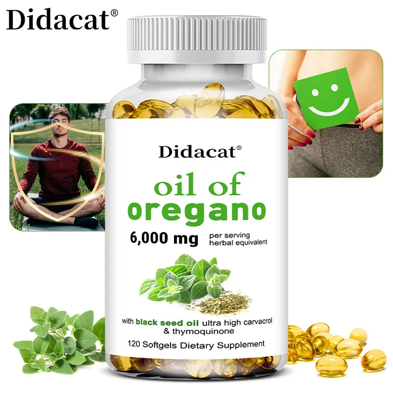 Oregano oil softgels for intestinal health, antioxidant benefits, Didacat brand, 120 softgels dietary supplement