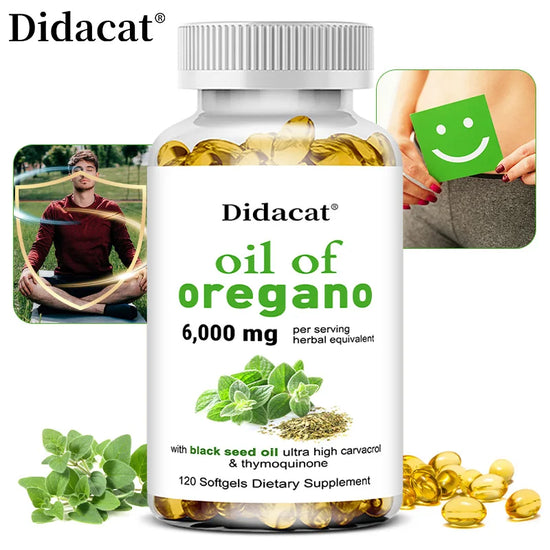 Oregano oil softgels for intestinal health, antioxidant benefits, Didacat brand, 120 softgels dietary supplement