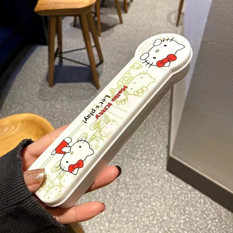 Anime Hello Kitty Kitchen Tableware KT Cat Stainless Steel Chopsticks Spoon Fork Student Office Portable Dinnerware Set Gifts