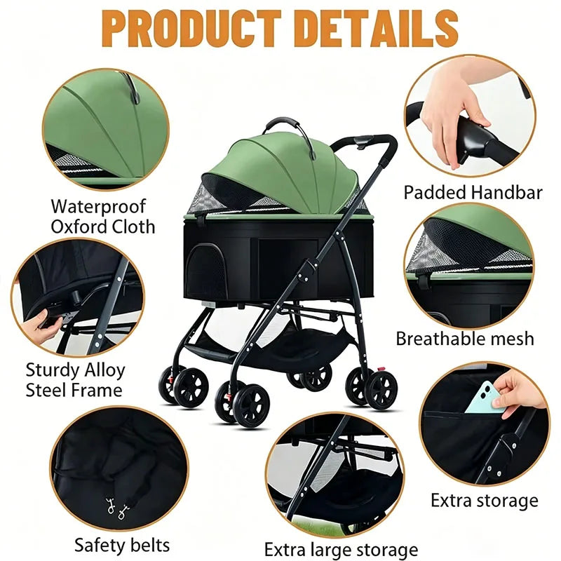 Pet Car Strollers 3in1 Lightweight Foldable Specifically Designed for Walking Dogs Infants Medium-sized Small Dogs Cats Outdoor