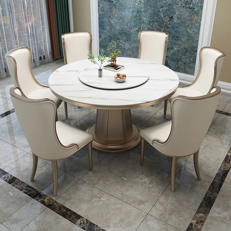 Dining Room Furniture American Light Luxury Rock Slab Dining Table Modern Simple Round High-end French Solid Wood Dining Table