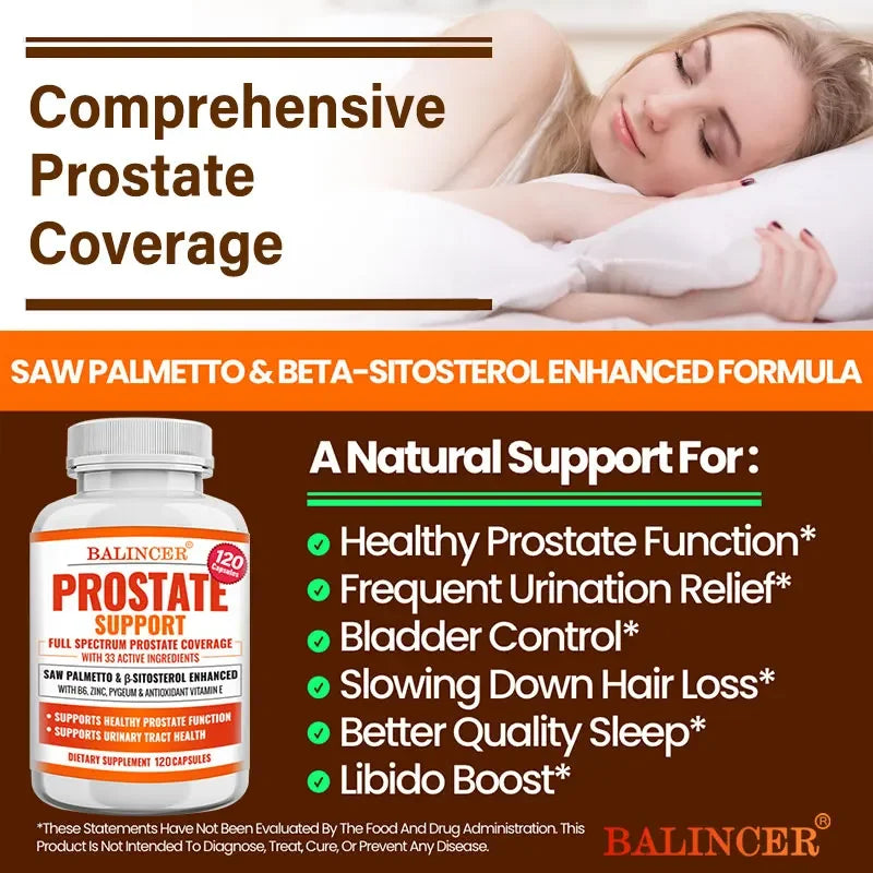 Beta-Sitosterol Saw Palmetto Capsules for Men's Prostate Health Vitamins Supports Hair Growth Men's Health Urinary Tract Health