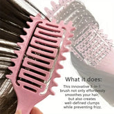 Curl Define Styling Brush Hollow collection featuring various colors and a model with beautiful curly hair.