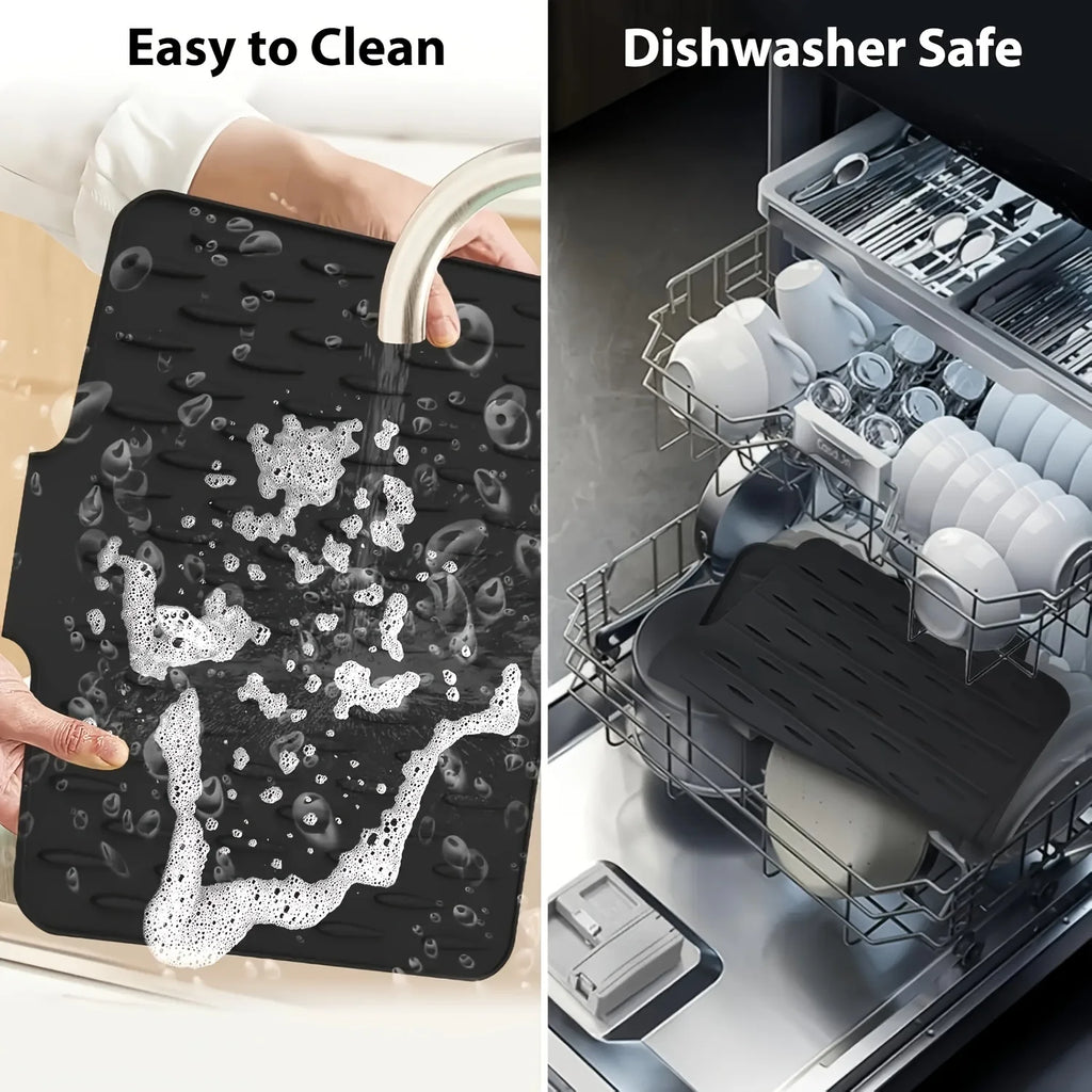 Kitchen Silicone Drain Mat with Built-in Drainage Design, Easy to Clean, Suitable for Countertops, Sinks, Refrigerators
