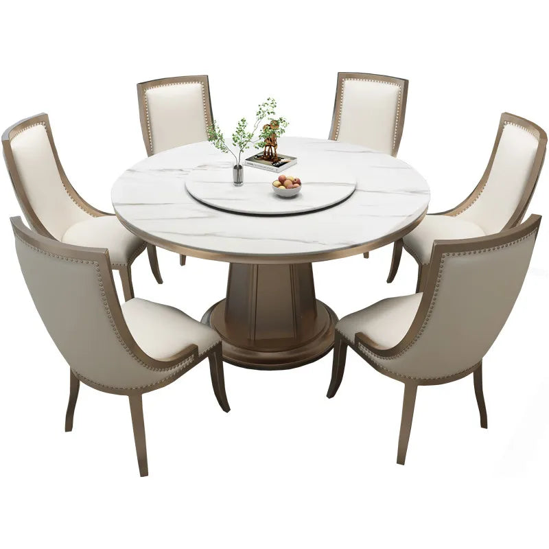 Dining Room Furniture American Light Luxury Rock Slab Dining Table Modern Simple Round High-end French Solid Wood Dining Table