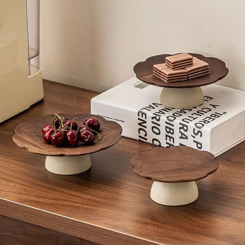 1PC Dim Sum Plate Ancient Style High-footed Dried Fruit Fruit Plate Living Room Household High-value Snacks Refreshment