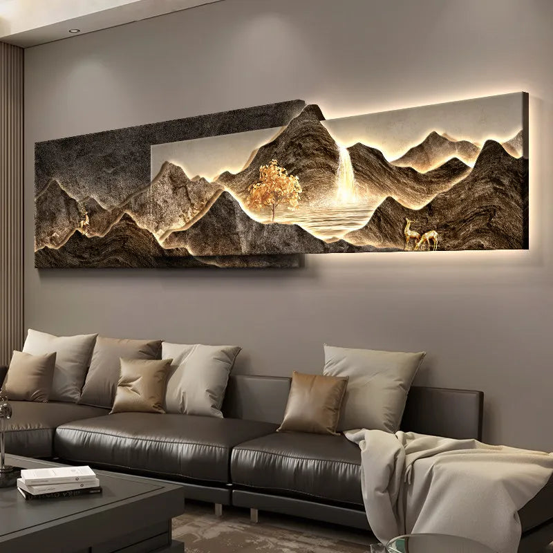 Modern Living Room Decoration Painting Led Luxury Sofa Background Wall Painting Lamp Landscape Luster Hanging Home Appliance