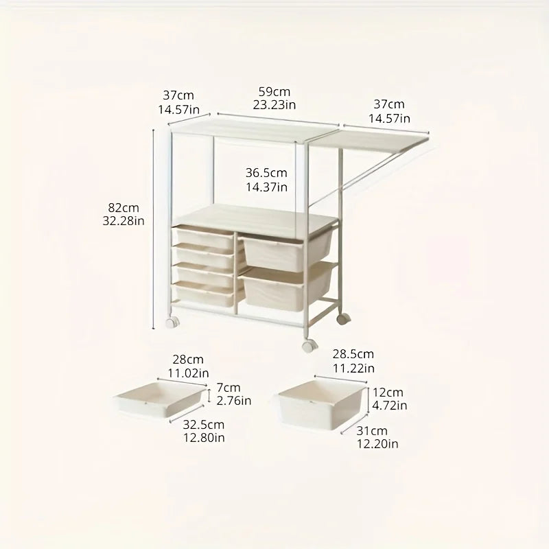 Kitchen Island Cart with 6 Drawers, Rolling Sideboard Cabinet, Dining Room Drawer Cart with Extended Desktop  Kitchen Furniture