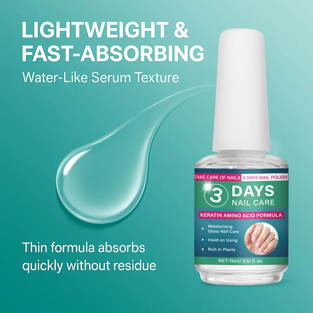 3 Days Nail Care Oil Keratin Amino Acid Formula Fast Dry 90s Salon Shine No Chip Deep Moisture Nail Strengthener,15ml
